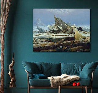 Caspar David Friedrich's Das Eismeer oil painting on canvas, depicting an ice-strewn seascape, framed and ready to hang, enhancing any interior space.