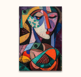Cubist-inspired portrait, Picasso signature - The Weeping Woman, featuring geometric shapes and vivid colors, reflecting modern abstract style. Hand-painted on museum-quality canvas.