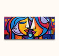 Twee abstracte gezichten in kubistische stijl, 'Avond met Josephine' van Picasso, handgeschilderd olieverfschilderij. Opgespannen canvas, klaar om op te hangen.