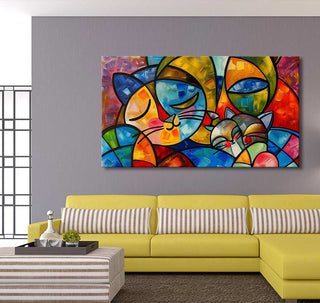 Picasso signature Cat Lovers 2 – vibrant abstract painting of two cats in bold hues, perfect for modern interiors. Hand-painted, ready to hang.