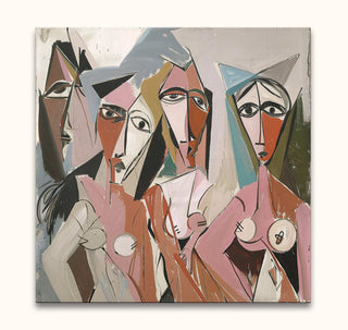 Cubist-style painting titled 'Picasso Signature - The Ladies of Avignon 2' featuring angular female figures with geometric faces, capturing expressive modern artistry.
