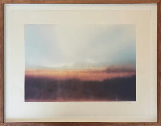 Handgeschilderd Gemälde van Gerhard Richter, Teide-Landschap, 100x80cm, in houten lijst met witte passe-partout; genummerd en gesigneerd. Geschikt voor interieurontwerp.