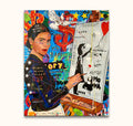 Jisbar's Frida painting featuring Frida Kahlo creating Banksy-style art, blending pop and graffiti elements. Hand-painted on museum-quality canvas, ready to hang.