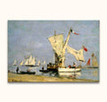 Eugène Boudin - 'Le Havre': Impressionist seascape with sailboats, rowboats, and figures on the beach. Hand-painted, ready to hang, UV-protected museum-quality canvas.