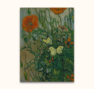 Vincent van Gogh - Butterflies and Poppies: A vibrant, expressive floral still-life with butterflies, hand-painted on museum-quality canvas, ready to enhance your space.