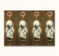 Banksy - Four Divers: Hand-painted pop art featuring four vintage divers with birds, in a Banksy graffiti style. Ready to hang on stretched canvas.