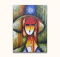 Picasso signature - Dame met Hoed: Abstracte vrouw met hoed in kubistische stijl, expressieve penseelstreken en warme kleuren. Geschilderd op hoogwaardig canvas.