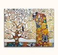 Gustav Klimt – Omarmd onder de Boom: Handgeschilderd canvas met Klimt-stijl boom en omarmend paar in gouden en kleurrijke mozaïekpatronen. Olieverf, museumkwaliteit.