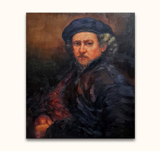 Rembrandt van Rijn – Zelfportret 1624: Barok olieverfschilderij van Rembrandt in donkere kleding en baret, met dramatisch lichtaccent op gezicht, handgeschilderd op museumkwaliteit canvas.