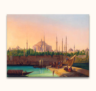August Finke's 'Hagia Sophia, Istanbul' depicts a bustling 19th-century harbor scene with the iconic mosque, hand-painted in classic style on museum-quality canvas.