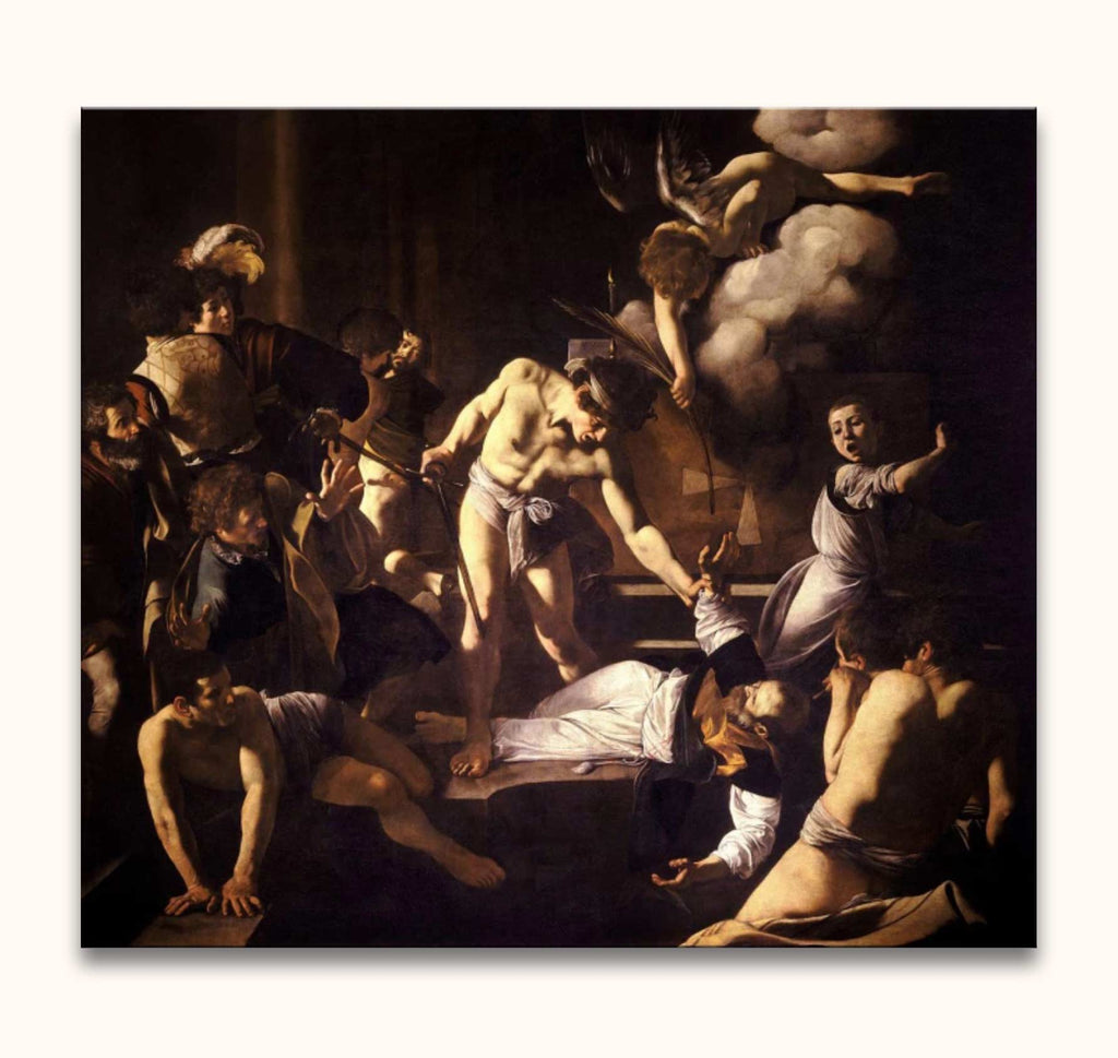 Caravaggio's 'The Martyrdom of Saint Matthew'—hand-painted scene of martyrdom, showcasing expressive Baroque style with dramatic chiaroscuro. Ready to hang.
