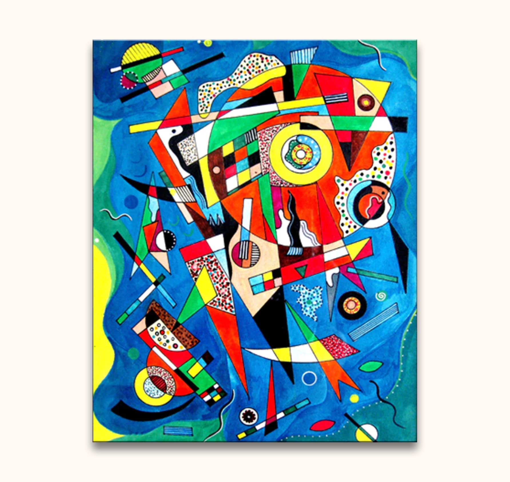 Wassily Kandinsky's 'Composition VI', a dynamic abstract painting with vibrant geometric shapes and lines, hand-painted on high-quality, UV-protected canvas. Ready to hang.