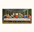Leonardo da Vinci - Het Laatste Avondmaal: Hand-painted reproduction depicting Jesus and twelve apostles in a vaulted room, framed on professional acid-free canvas, ready to hang.