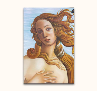 Tom Hill's The head of Venus features a close-up of Venus with flowing hair, hand-painted in expressive Pop Art style, ideal for contemporary interiors.