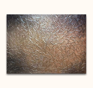 Goudbladeren - Olieverf op canvas: abstract schilderij met gouden bladtextuur in warme metallic tinten, geschilderd met paletmes op museumkwaliteit canvas, klaar om op te hangen.