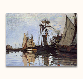 Claude Monet - Kade van Honfleur: Impressionistisch olieverfschilderij met schepen aan de kade, reflecties in rustig water, vakkundig vastgelegd op museumkwaliteit canvas.