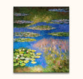 Olieverfschilderij Claude Monet – Waterlelies bij Toscane: impressionistische waterlelies en leliebladeren op diepblauw water. Handgeschilderd, klaar om op te hangen.