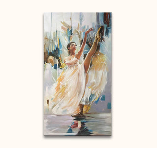 Ballerina in Wit - Olieverf op canvas: Dansende ballerina in arabesque, witte jurk. Impressionistisch meesterwerk, handgeschilderd, perfect voor kunstliefhebbers. Geschilderd op hoogwaardig canvas.