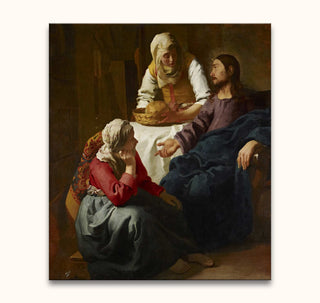Johannes Vermeer – Christus in het Huis van Maria en Martha: Jezus, Maria en Martha in een 17e-eeuws interieur, handgeschilderd olieverf op museumkwaliteit canvas.