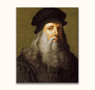 Leonardo Da Vinci - Zelfportret: Klassiek olieverfschilderij van Leonardo, met zilveren baard en donkere kleding, op zuurvrij canvas, klaar om op te hangen.