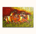 Picasso signature - Vijf Paarden: Kubistisch olieverfschilderij van vijf galopperende paarden met geometrische, dynamische vormen. Geschilderd op hoogwaardig canvas, klaar om op te hangen.