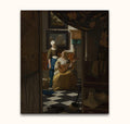 Johannes Vermeer – De Liefdesbrief: Jonge vrouw met luit en dienares in 17e-eeuws interieur. Handgeschilderd olieverf, realistisch en symbolisch, klaar voor ophanging.