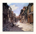 Straatscène door Claude Monet, Rue de Bavolle. Zonnige straat met huizen, vrouw en jongen op de voorgrond. Handgeschilderd olieverf, klaar om op te hangen.