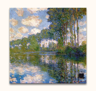 Claude Monet's Populieren aan de Epte toont een serene rivier met populieren en weerspiegelingen, in impressionistische stijl. Handgeschilderd olieverf op museumkwaliteit canvas, klaar om op te hangen.