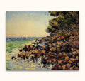 Impressionistisch olieverfschilderij Claude Monet – Kaap Martin met ruige kustlijn en golven, ideaal voor liefhebbers van romantische moderne kunst. Geschilderd op hoogwaardig canvas.