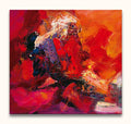 Abstract schilderij 'Energetic Red', olieverf op canvas met levendige rode en oranje penseelstreken, expressief en dynamisch, perfect voor kunstliefhebbers.