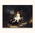 Rembrandt van Rijn – Batseba in Bad: Seventeenth-century olieverfschilderij met Batseba zittend, bediend door twee dienaressen. Handgeschilderd, rijk aan barokke details.