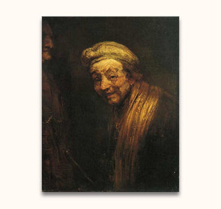 Rembrandt van Rijn – Zelfportret 1636: Olieverfschilderij in barokstijl met chiaroscuro, toont verlichte oudere man en gedeeltelijk zichtbare figuur links. Geschilderd op zuurvrij canvas.