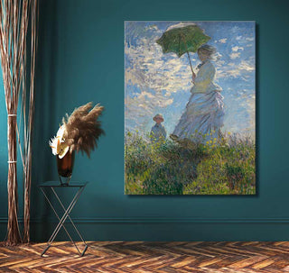 Claude Monet – Dame Onder Parasol: Impressionistisch olieverfschilderij met vrouw en kind. Handgeschilderd, op houten frame, klaar om op te hangen. Geschikt voor romantische kunstliefhebbers.