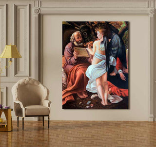 Michelangelo - De Vlucht naar Egypte: Klassiek olieverfschilderij van Mozes met engel, handgeschilderd op zuurvrij canvas. Geschikt voor interieurontwerp en direct ophangbaar.