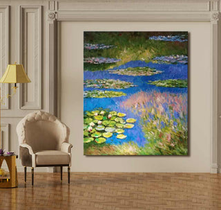 Claude Monet – Waterlelies bij Toscane: Handgeschilderd olieverfschilderij met waterlelies, opgespannen op houten frame. Geschikt voor interieurontwerp, inclusief ophangsysteem.