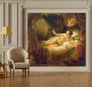Rembrandt van Rijn – Danaë: Klassiek olieverfschilderij met mythologische scène van Danaë in barokstijl, gespannen op houten frame, klaar om op te hangen.