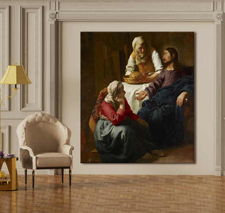 Johannes Vermeer – Christus in het Huis van Maria en Martha. Olieverf op doek. Beeldt Christus met Maria en Martha af, met klassieke barokke details.
