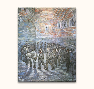 Vincent van Gogh's Prisoners Exercising painting features inmates circling a courtyard, showcasing impressionistic style. Hand-painted on quality canvas, ready to hang.