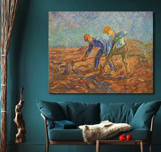 Vincent van Gogh - De Spitters: Hand-painted oil painting showing two farmers digging, impressionist style. Ready to hang with UV protection, perfect for modern interiors.